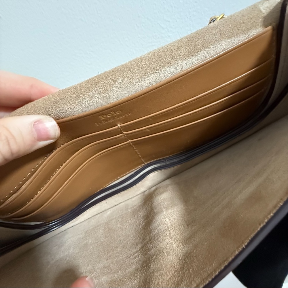 Polo Ralph Lauren Polo ID convertible leather clutch crossbody bag camel brown - Picture 10 of 15